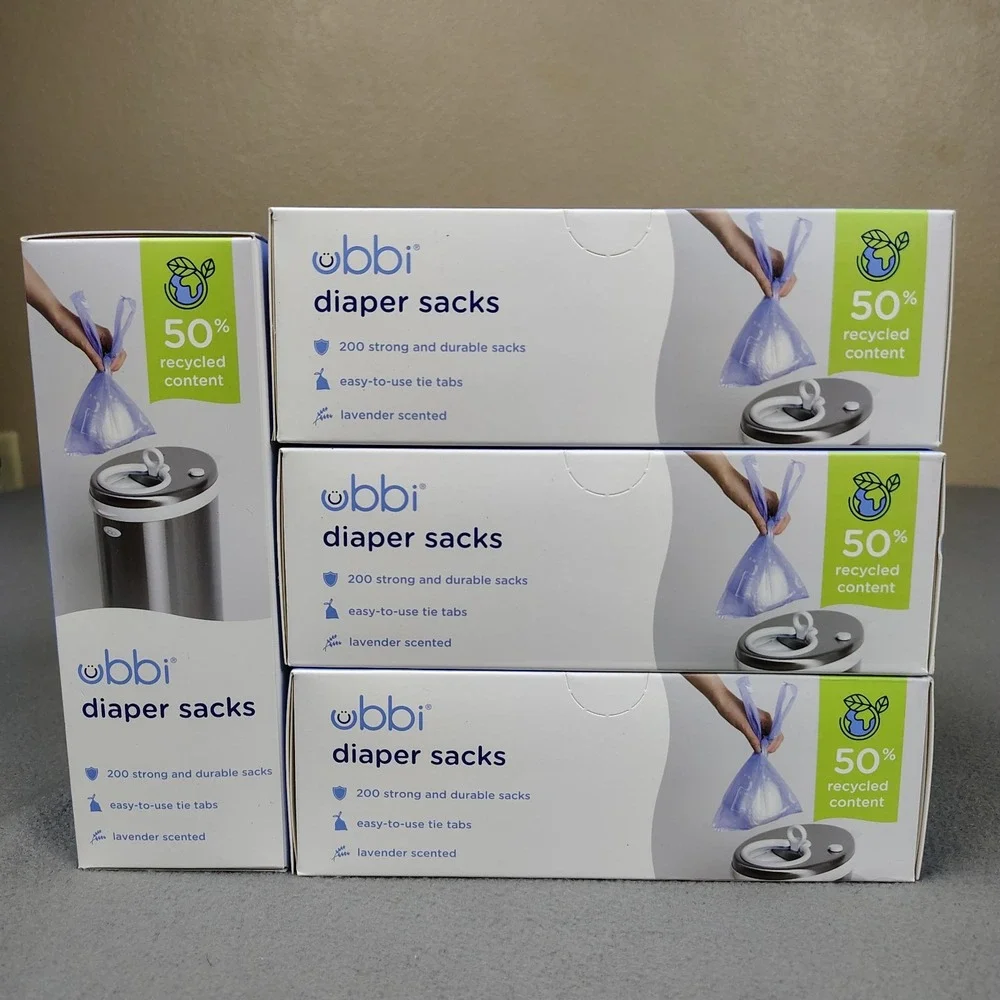 UBBI Diaper Sacks Lot 4 Boxes (800 Bags) Lavender Scent Easy Tie / Pet Waste Bag